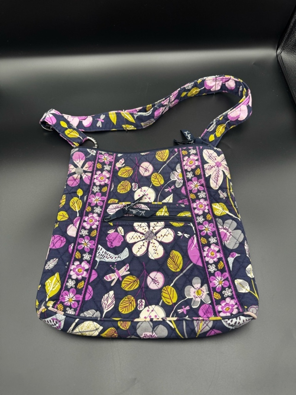 Vera Bradley Quilted Floral Crossbody Bag Navy Pink Yellow Boho - Picture 2 of 3